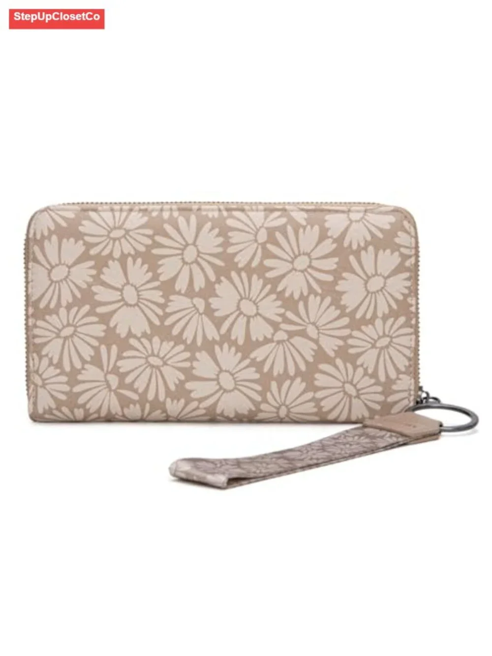 Women RFID Blocking Zip Around Floral Envelope Wallet with Wristlet Strap, Faux